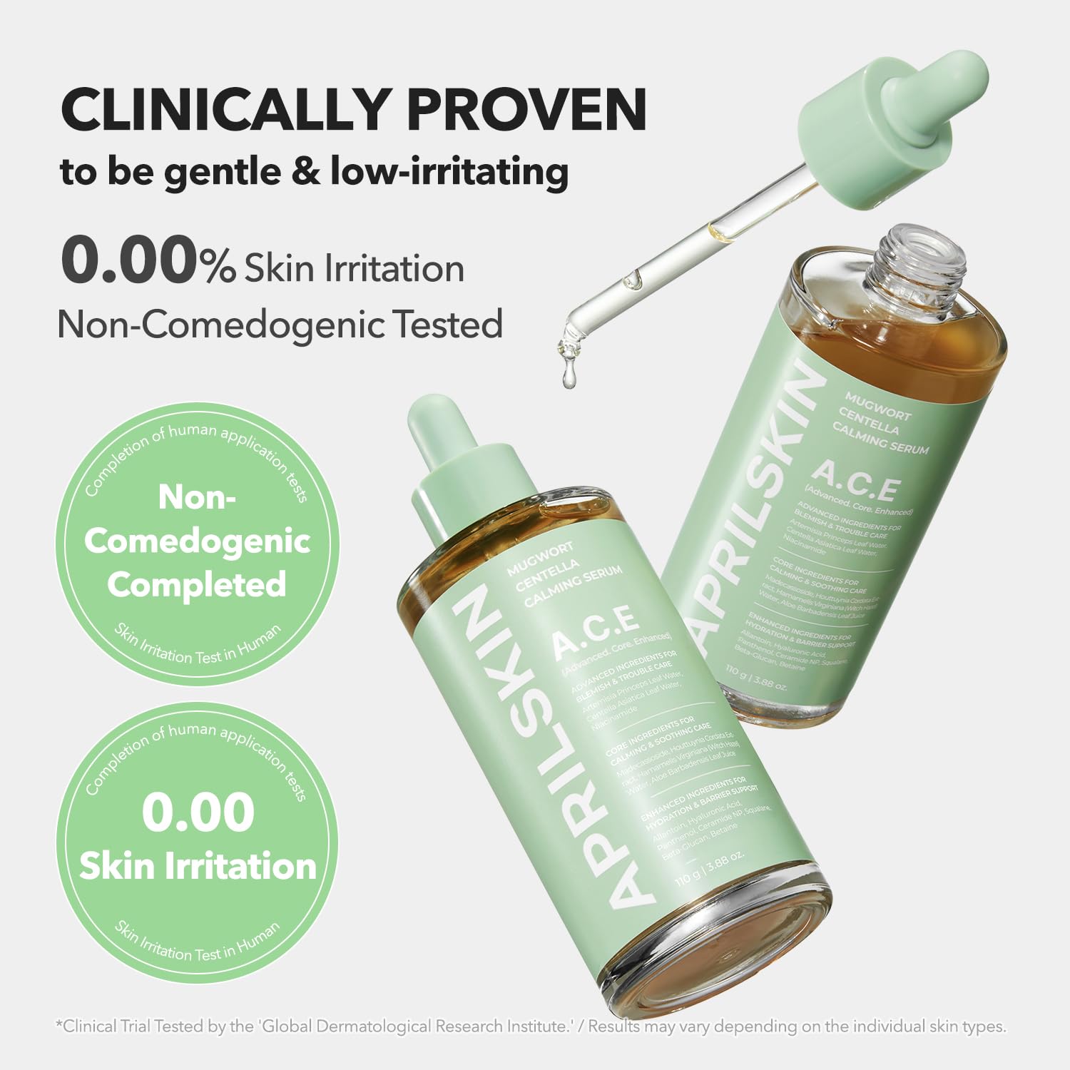 Fórmula dermatológicamente baja irritación del APRILSKIN A.C.E Serum.