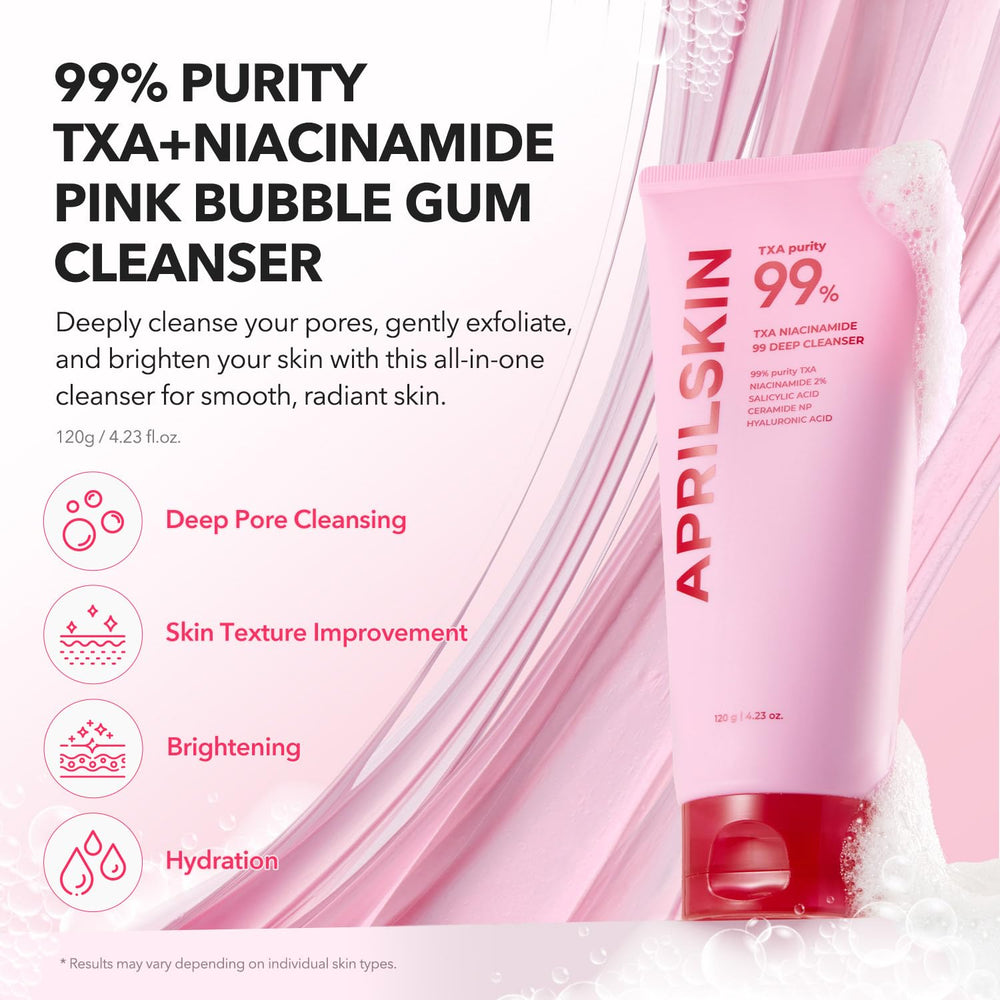 APRILSKIN TXA Niacinamida, botella con ingredientes clave para brillo y uniformidad