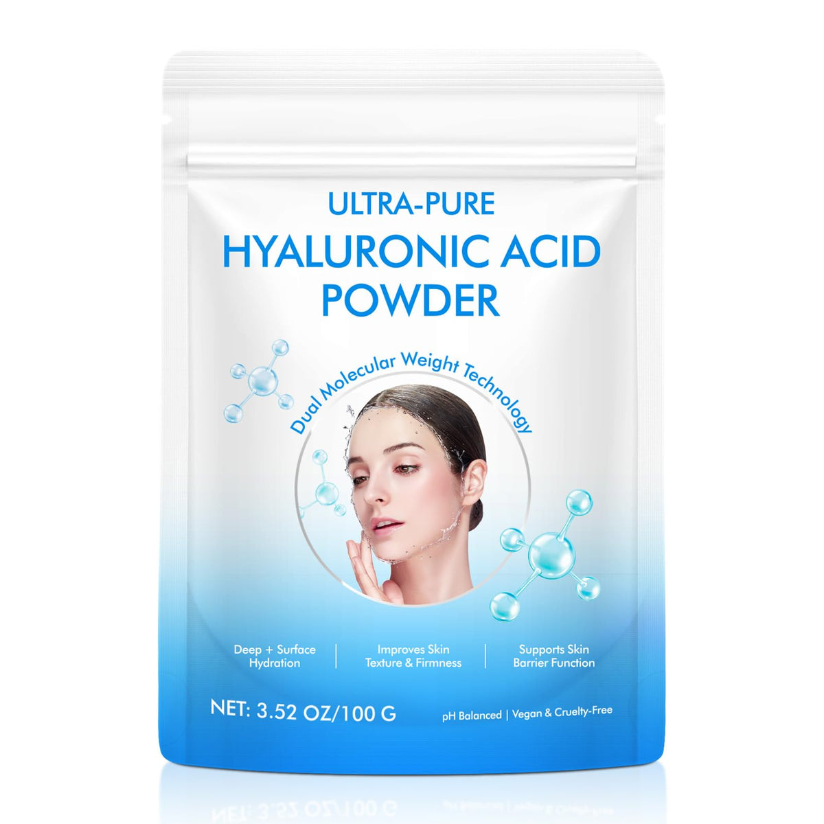 APUUFYQC polvo de ácido hialurónico para rostro, hidratación superficial