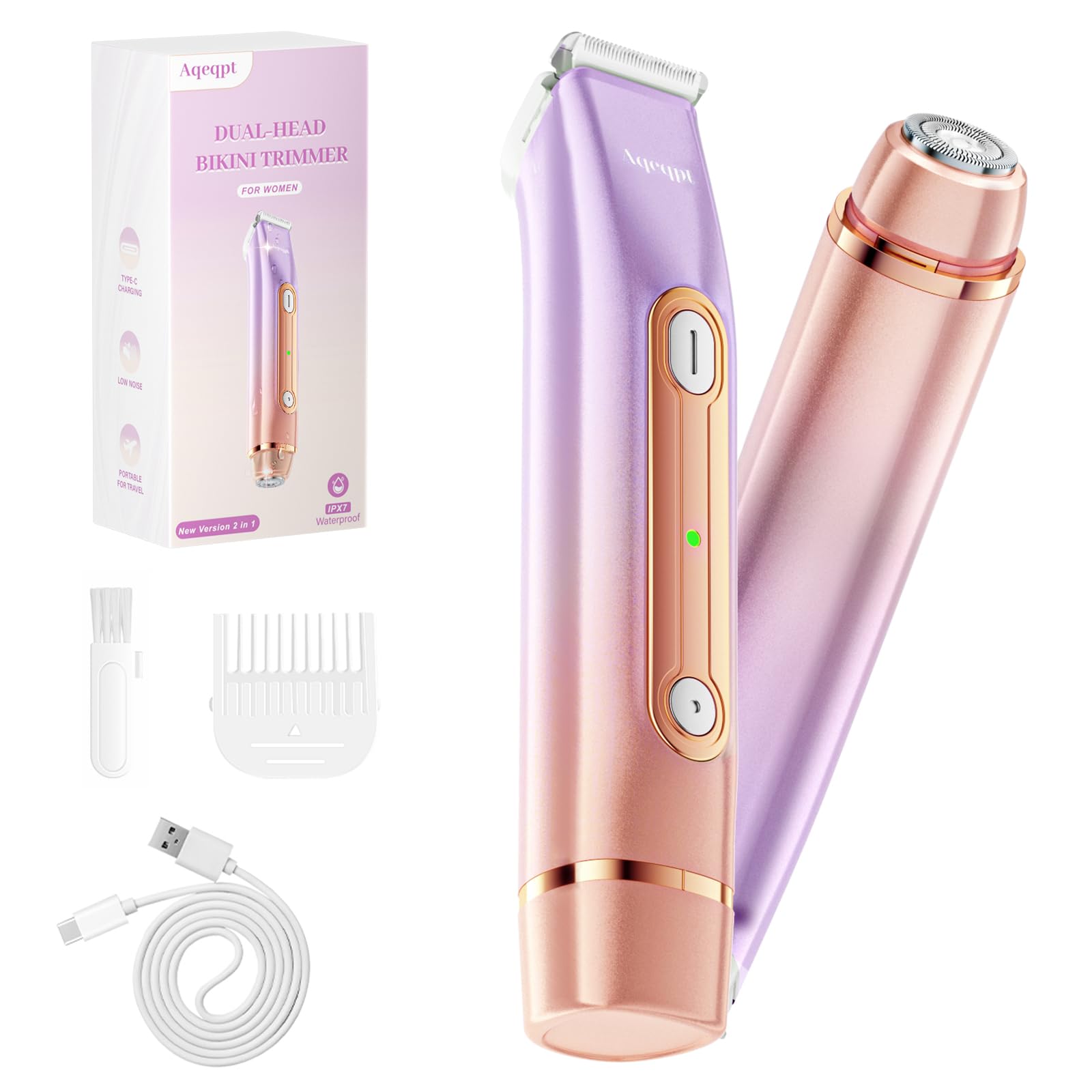 Aqeqpt Lady Bikini Shaver dual-head front view for precise grooming across skin-safe areas.