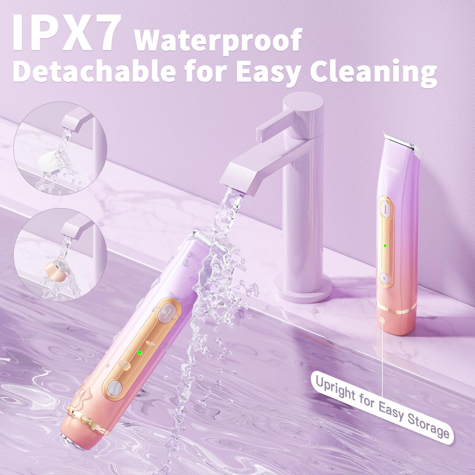 Aqeqpt waterproof IPX7 design for shower-ready grooming.