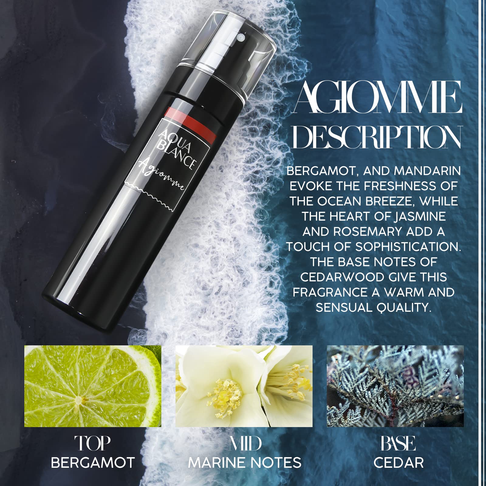 Aqua Blance Agiomme bottle with sea and sun imagery for outdoor days.