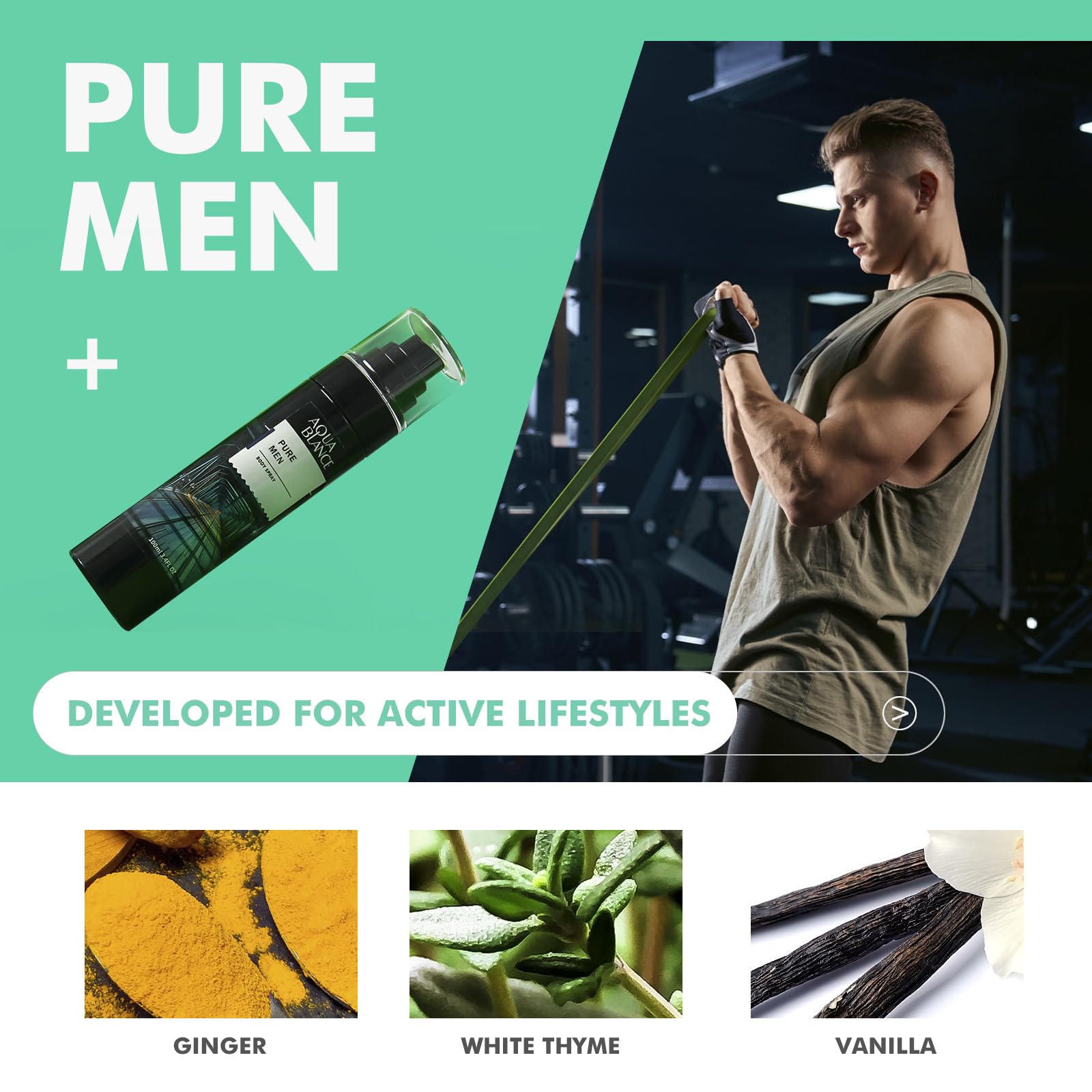AQUA BLANCE bottle angled for versatile daily wear.