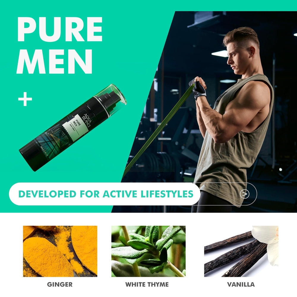 AQUA BLANCE bottle angled for versatile daily wear.
