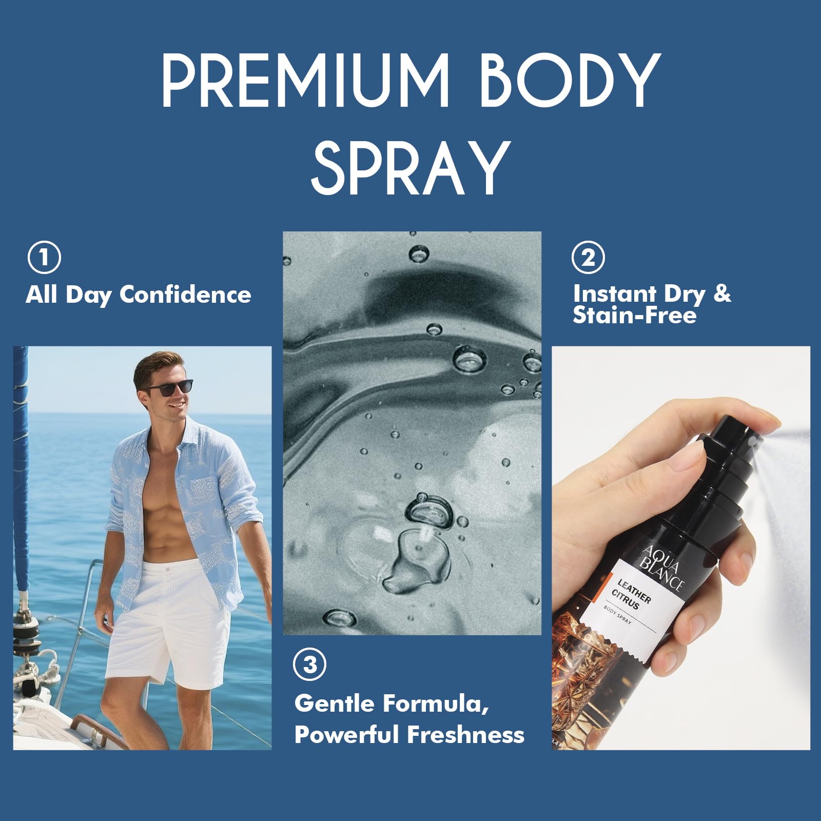 AQUA BLANCE Bottle-mist close-up highlights sleek design and premium spray.
