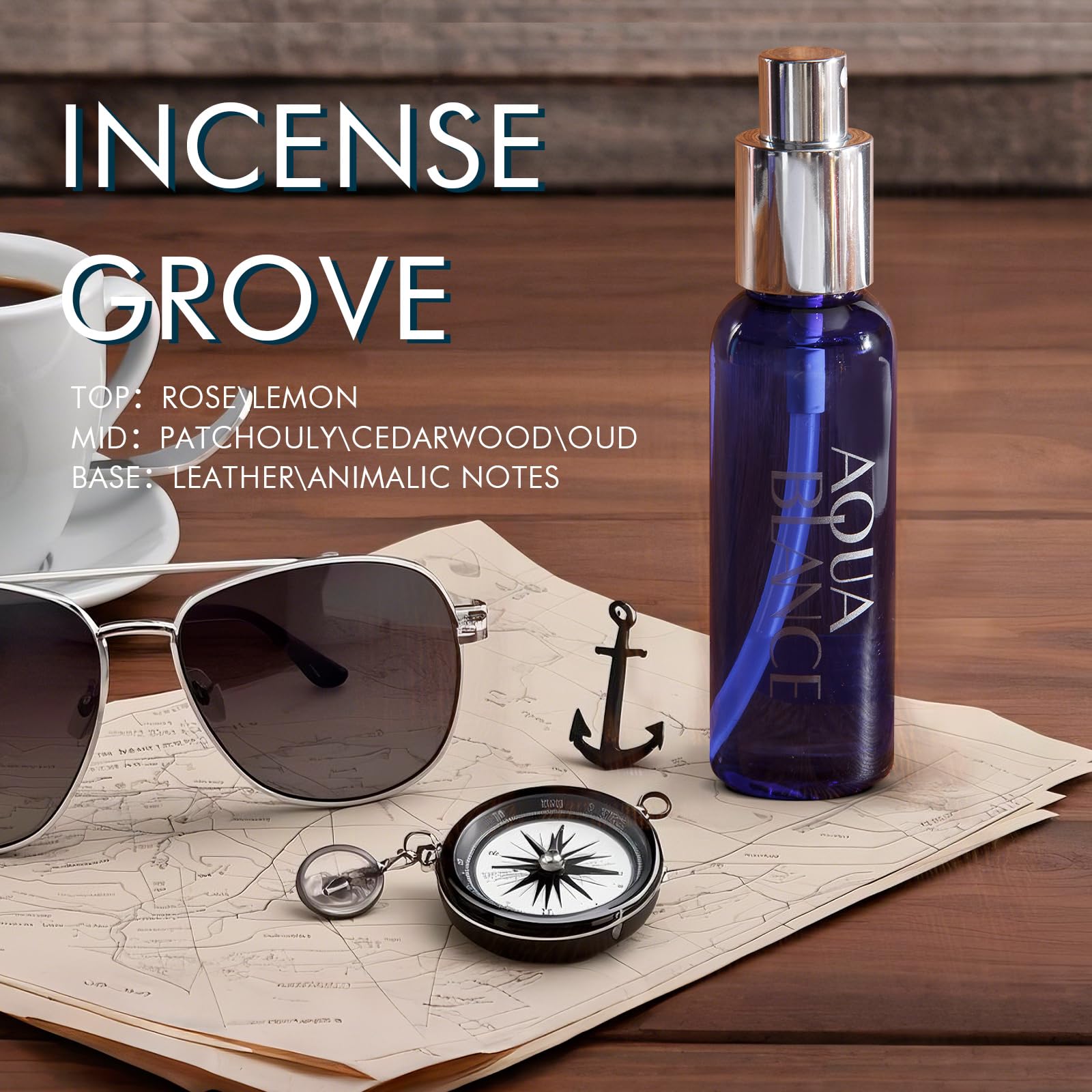Aqua Blance Mysterious Amber Forest bottle offers bold, woody notes.