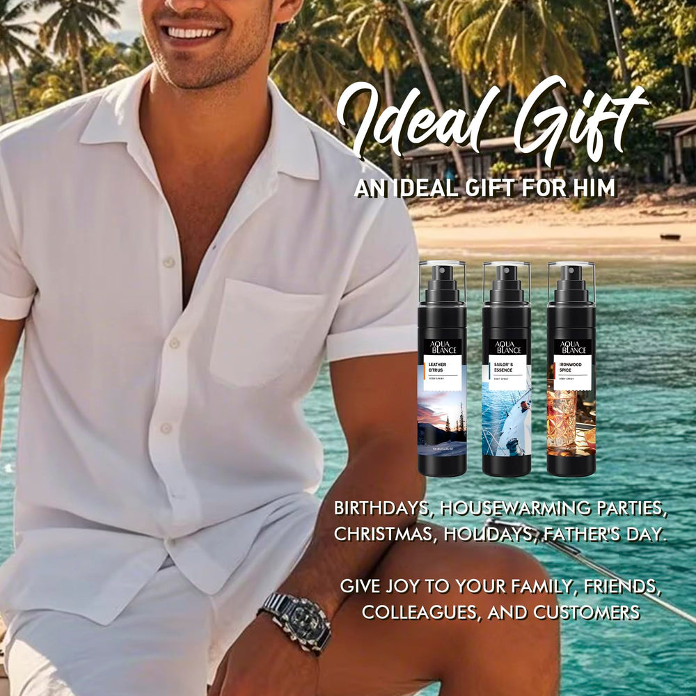 AQUA BLANCE Gift idea box presents a thoughtful masculine fragrance collection.