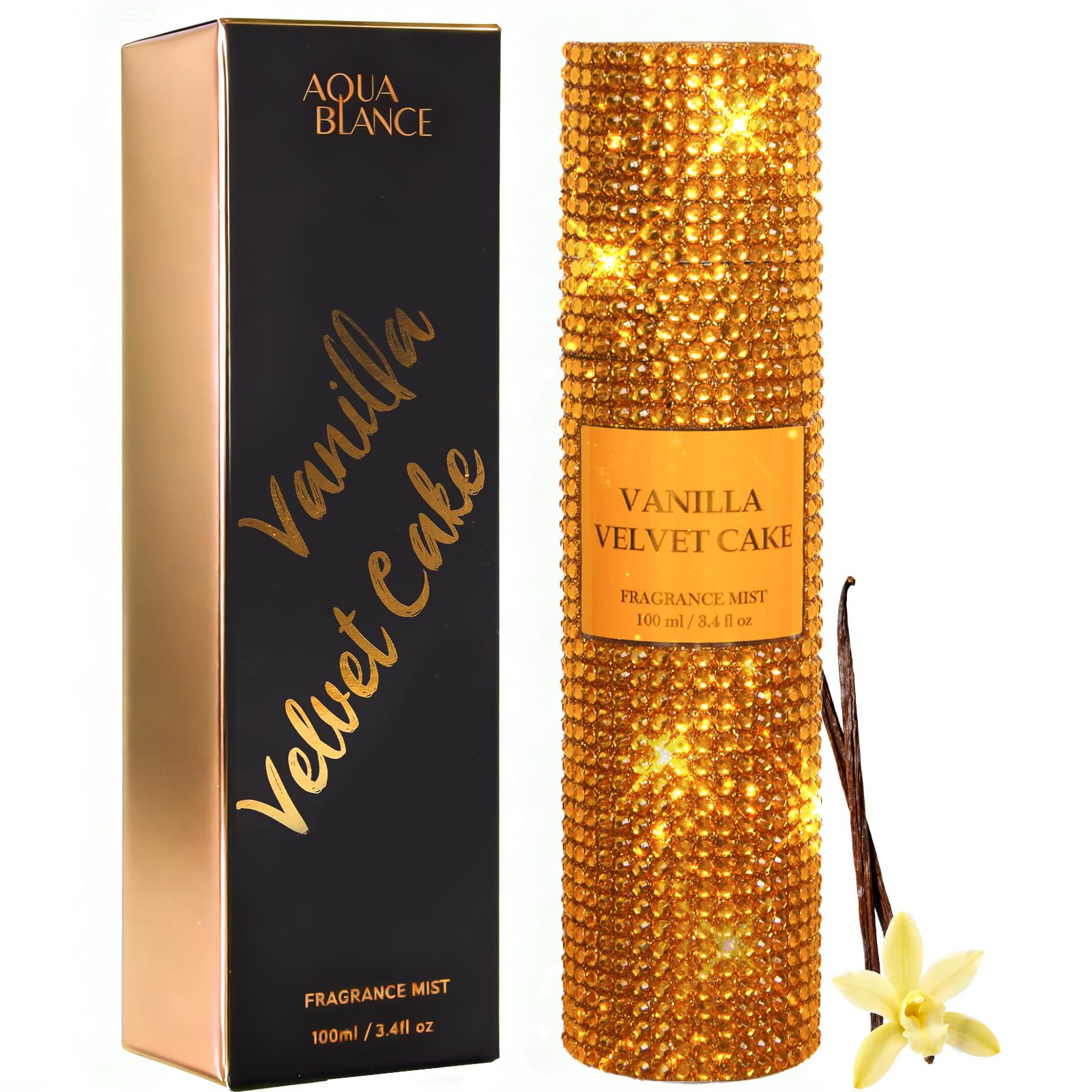 AQUA BLANCE Vanilla Velvet Cake bottle highlights warm vanilla scent for daily fragrance.