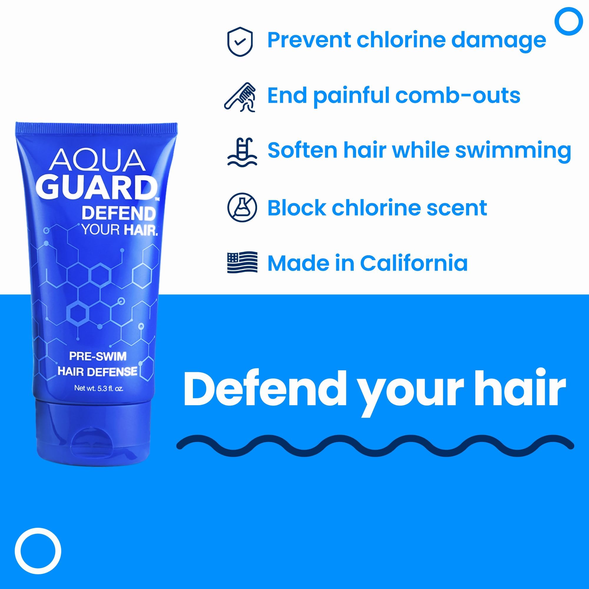 AQUA GUARD pre-swim hair defense applied to ends helps prevent dryness and breakage.