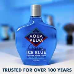 A Aqua Velva gift-packaging Ice Blue image emphasizes classic grooming ritual