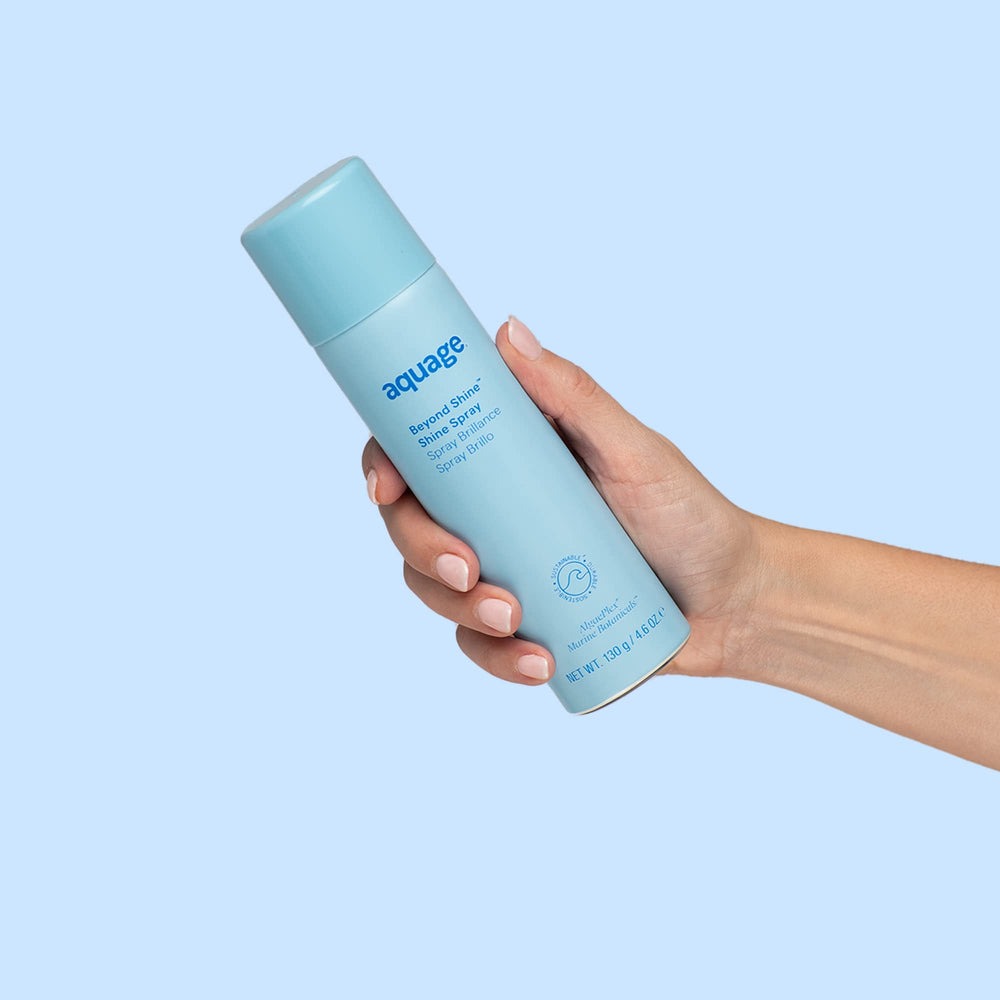 Aquage Beyond Shine shine-on-styling captures reflective glow on styled hair.