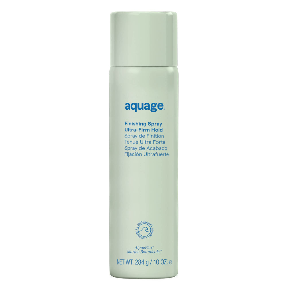 Aquage Finishing Spray ultra-fine mist for lasting hold and shine.
