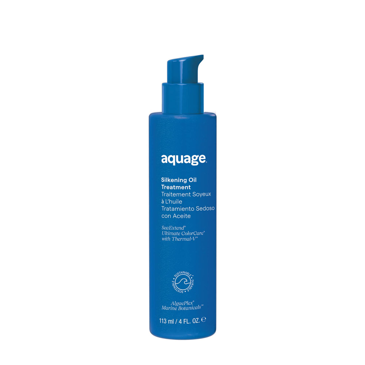 Aquage SeaExtend Silkening Oil Treatment bottle with colorless formula for color-safe shine.