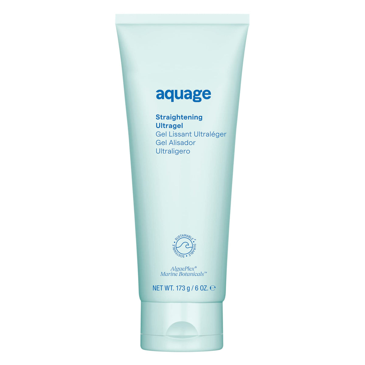 Aquage Straightening Ultragel bottle front for lightweight, smooth styling.