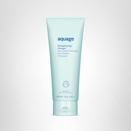 Aquage Straightening Ultragel with styling tools, suggesting a simple daily routine.