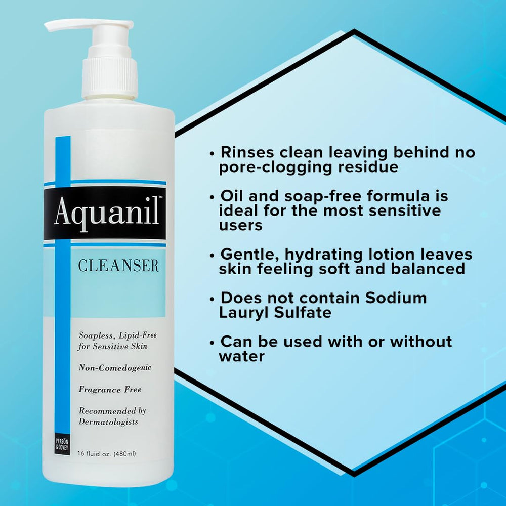 Aquanil cleanser packaging highlighting fragrance-free formula for sensitive skin