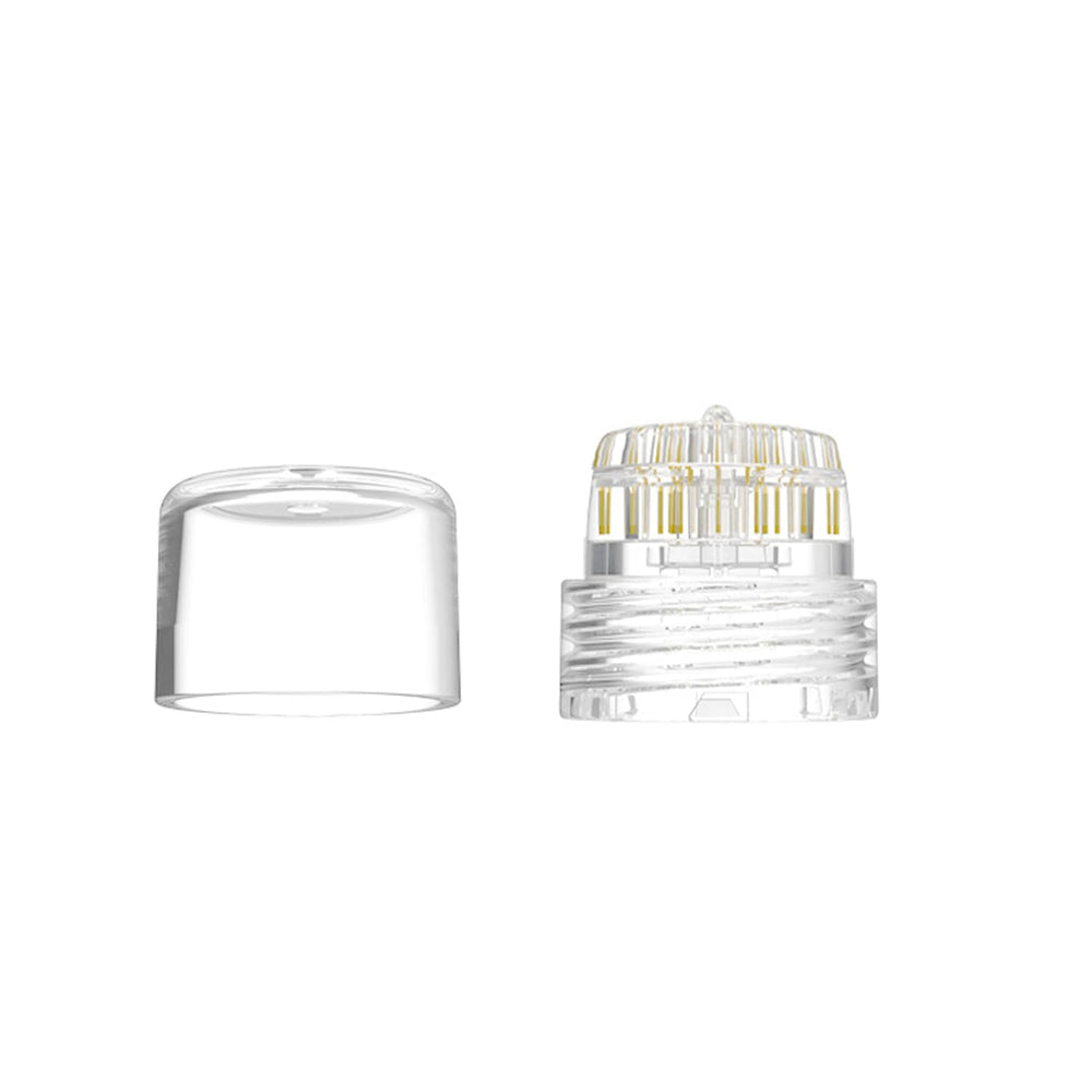 AQUAPEN Beauty replacement head showing Hydra Needle compatibility with threaded vial connection for secure use.