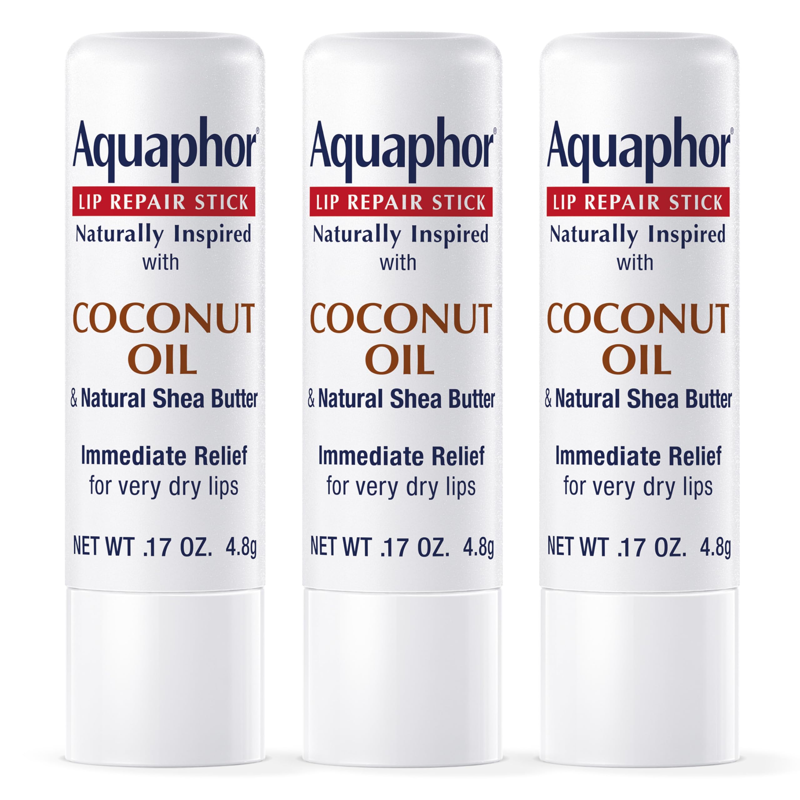 Aquaphor barra reparadora de labios con coco, hidratación rápida.