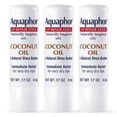 Aquaphor barra reparadora de labios con coco, hidratación rápida.