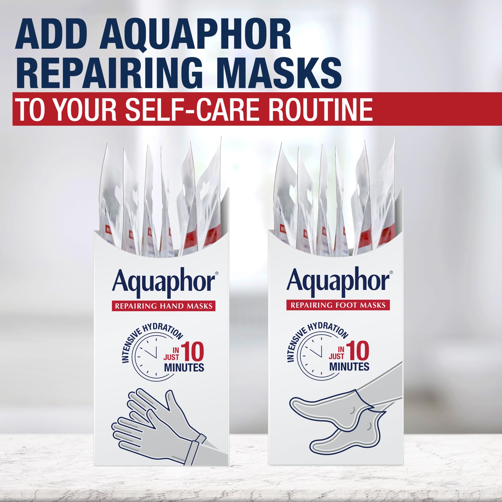 Home spa moment: Aquaphor hand masks for at-home hydration.