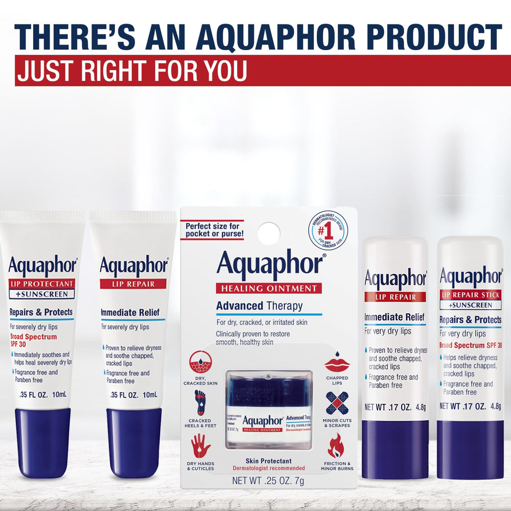 Aquaphor Lip Repair Stick seals in moisture for all-day softness.