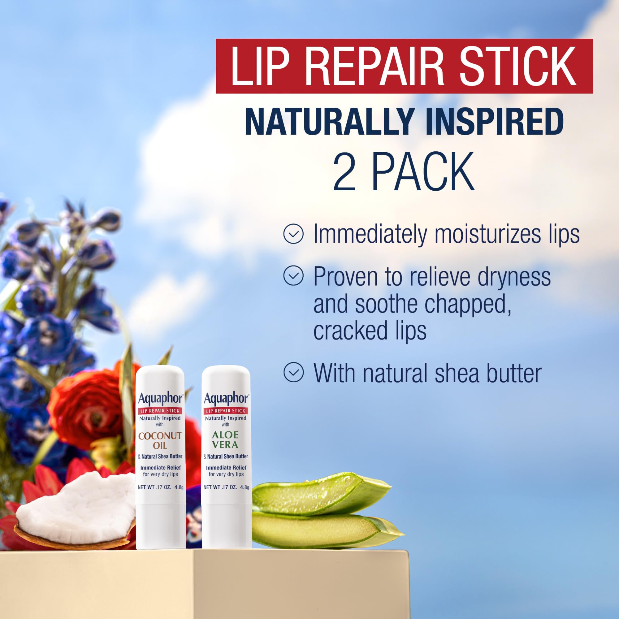 Pack de 4 bálsamos labiales Aquaphor reparadores, ideal para uso diario.