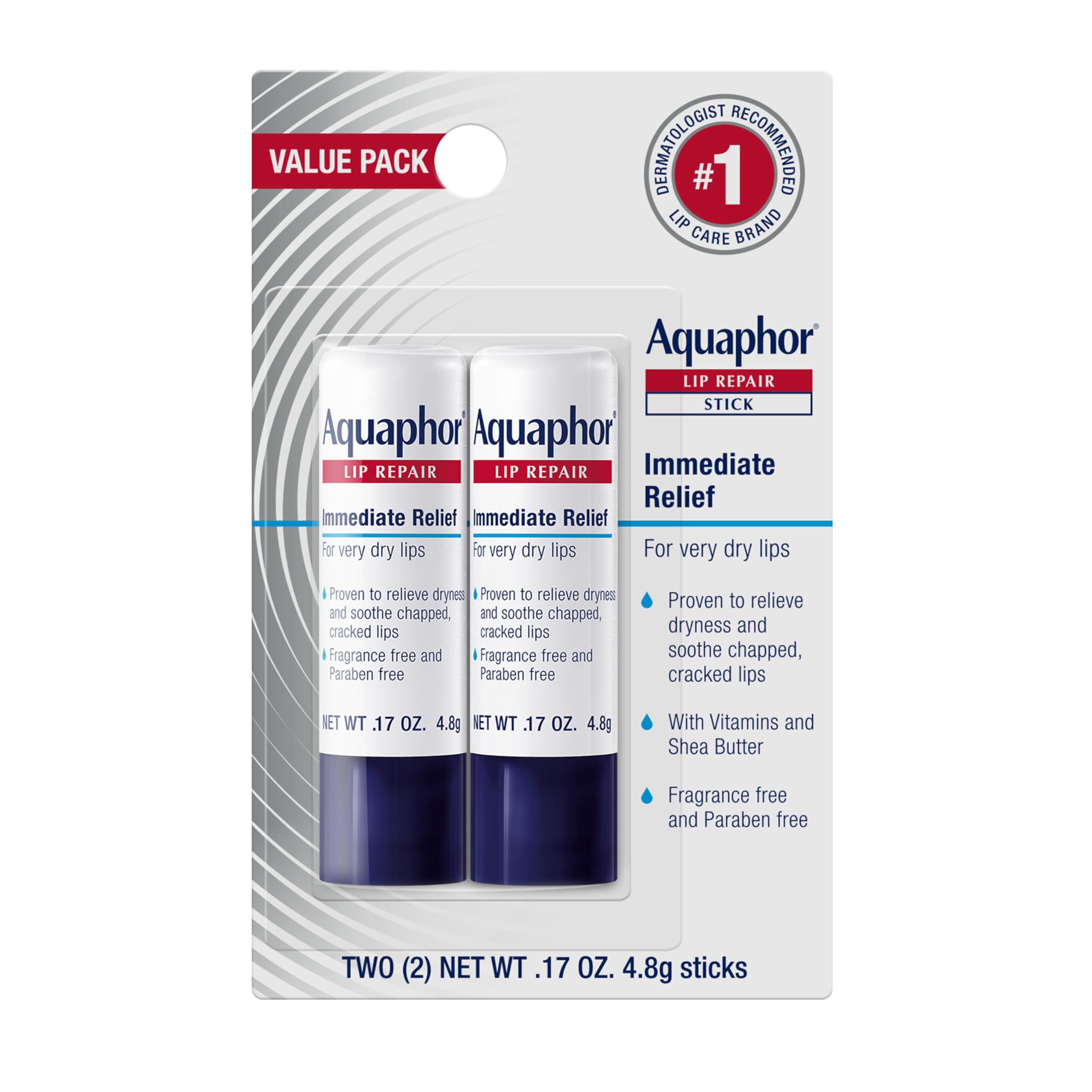 Aquaphor reparador labial en barra aplicado en labios secos para alivio inmediato.