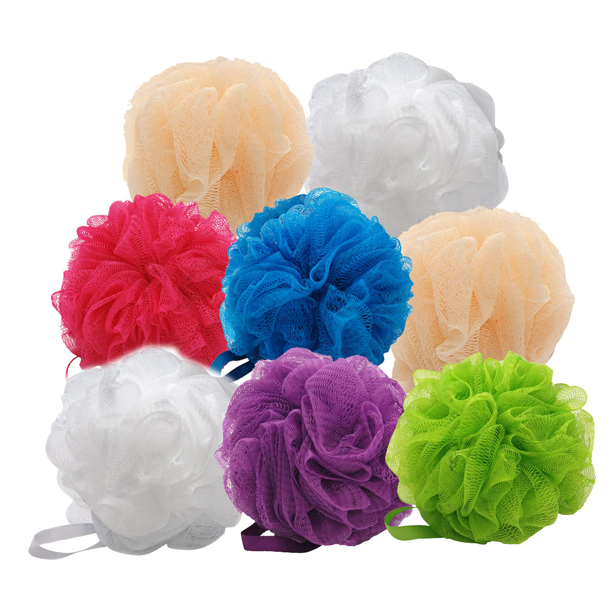 Aquasentials pouf de malla pequeño, 8 piezas, colores variados para la limpieza diaria del cuerpo.