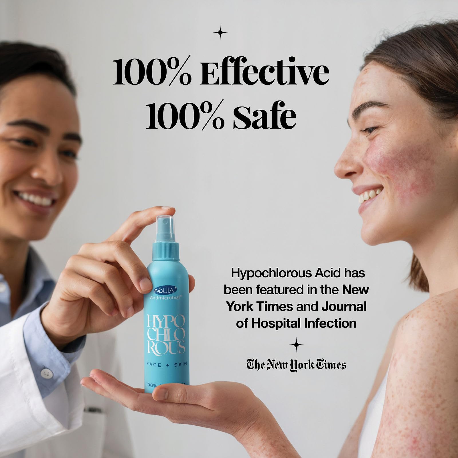 Aquia hypochlorous spray used on a wound for cleansing aftercare.