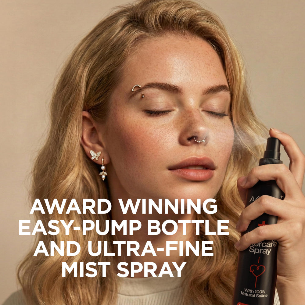 Aquia Spray, bruma hipoclorosa suave para limpieza frecuente de perforaciones.