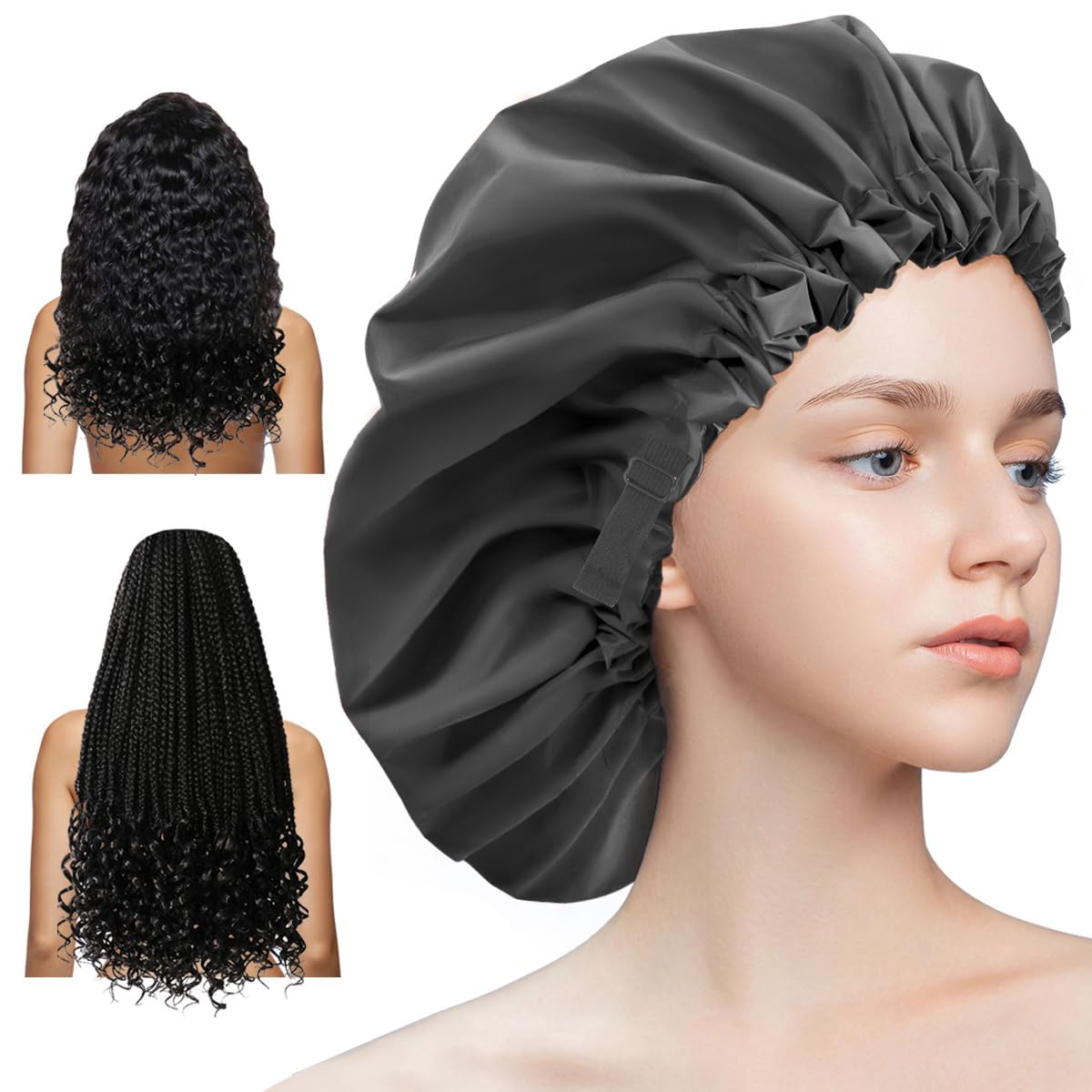 Gorro de ducha Aquior ajustable para mujer, ajuste cómodo sin presión.