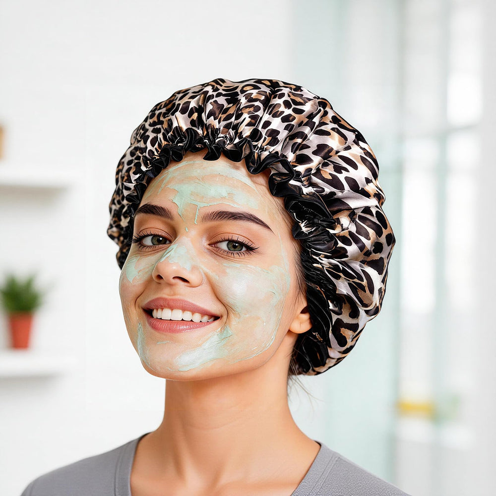 Aquior leopard shower cap for cooking and spa routines