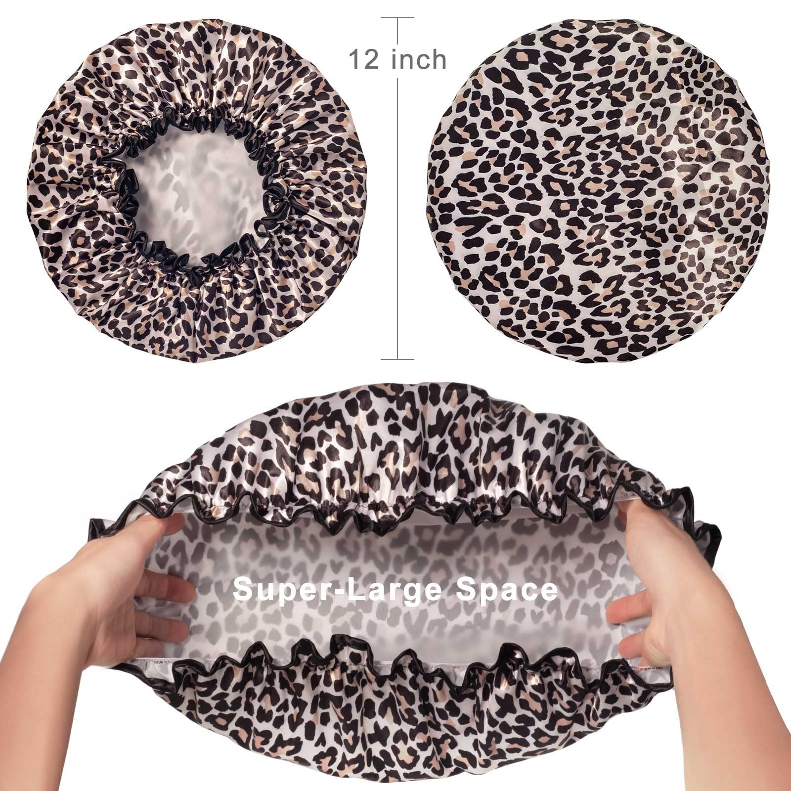 Aquior leopard shower cap no-elastic band for comfortable wear
