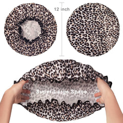 Aquior leopard shower cap no-elastic band for comfortable wear