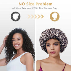 Aquior leopard shower cap roomy fit supports long and curly hair