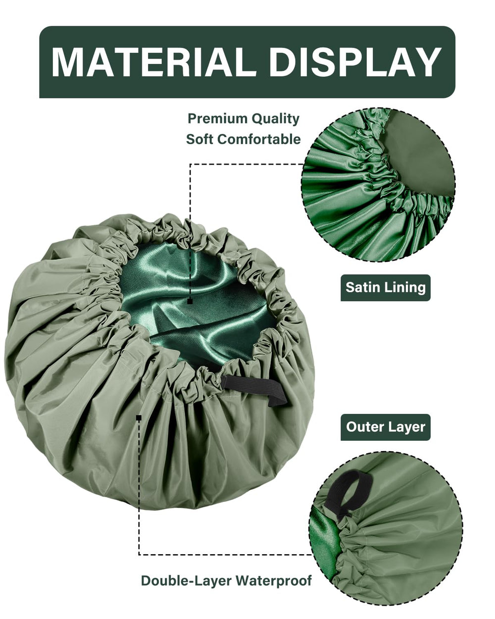 Aquior double-layer waterproof cap maintains hair dryness during showers and baths.