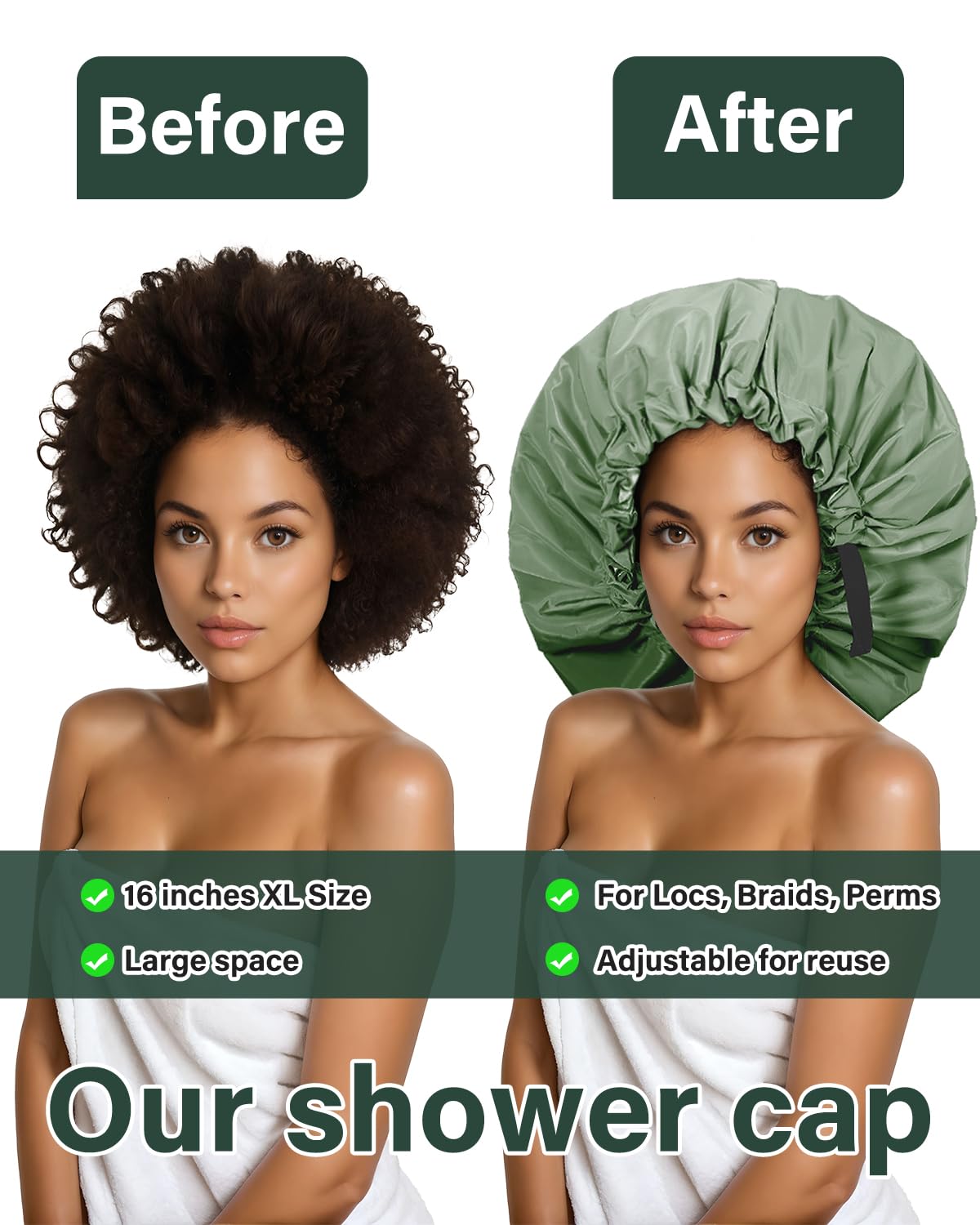 Aquior large-size cap fits long hair, braids, and locs securely.