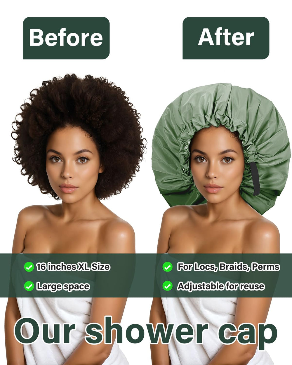 Aquior large-size cap fits long hair, braids, and locs securely.