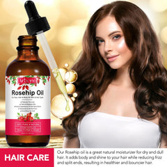 A r b c r n Rosehip oil dropper showing rich texture for skin nourishment.