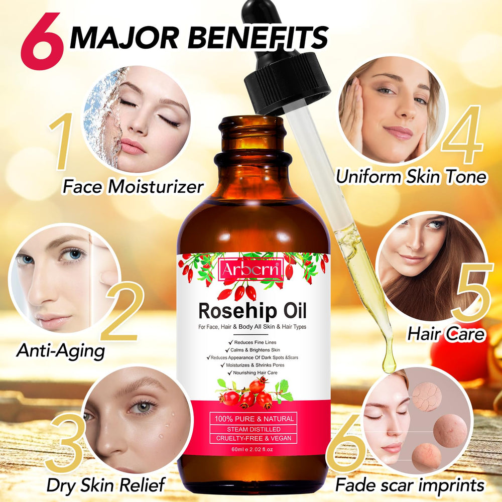 A r b c r n Rosehip oil lip care and hydration for soft lips.