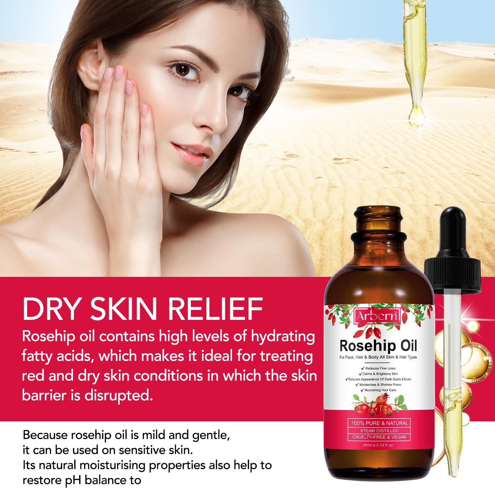 A r b c r n Rosehip oil for nails and cuticles conditioning.