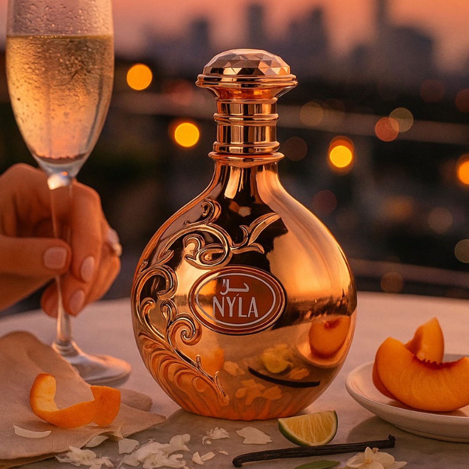Close-up of Nyla bottle side highlighting sleek design.