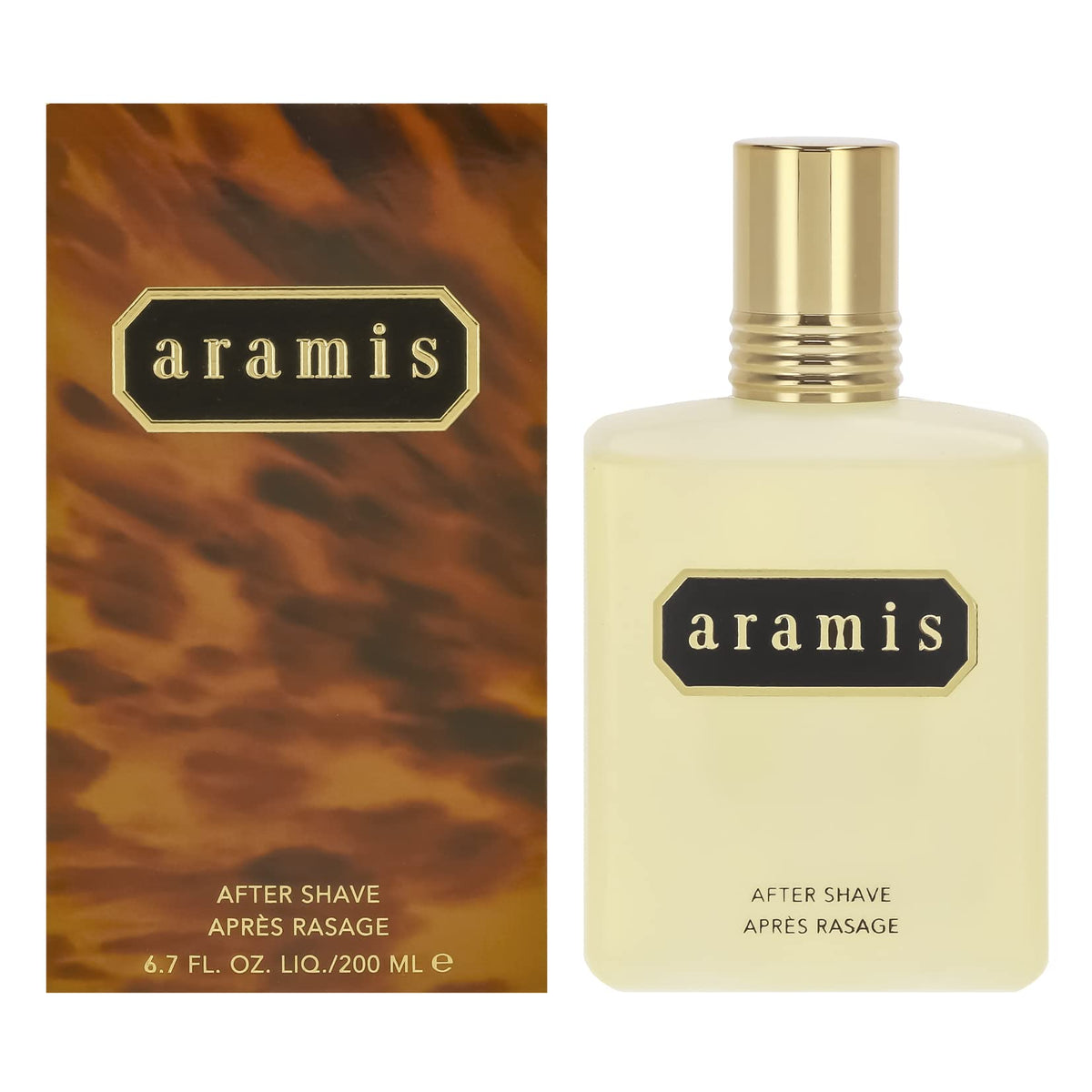 Aramis aftershave lotion bottle features a woody leather aroma for a confident daily grooming ritual.