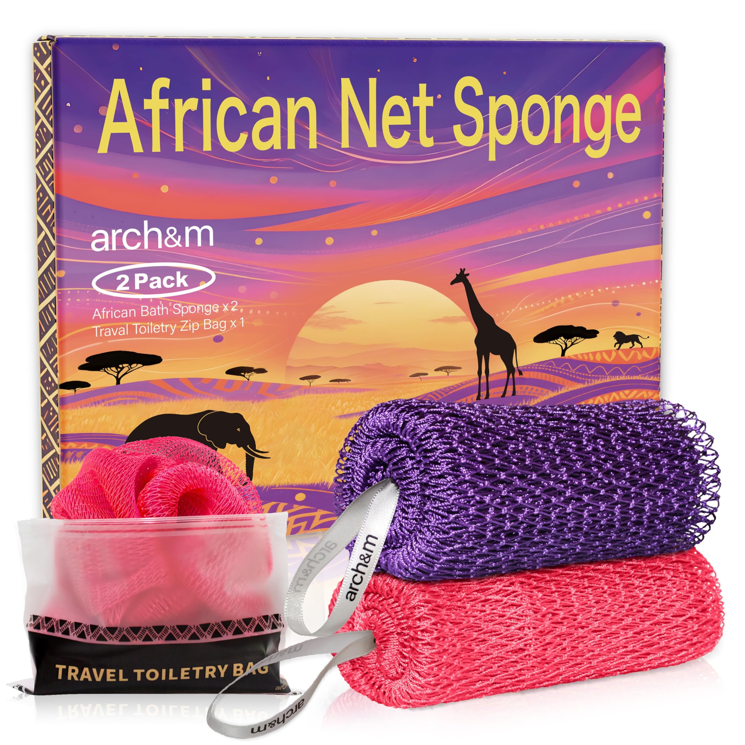 ARCH&M African Net Sponge with 53-inch back reach for easy cleansing.