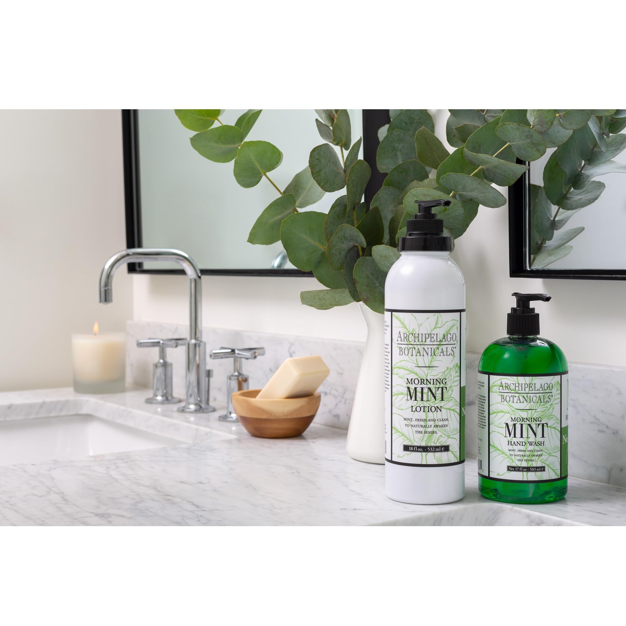 Hands applying Morning Mint Lotion after shower for daily moisturization