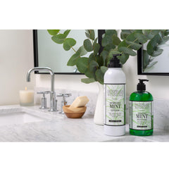 Hands applying Morning Mint Lotion after shower for daily moisturization