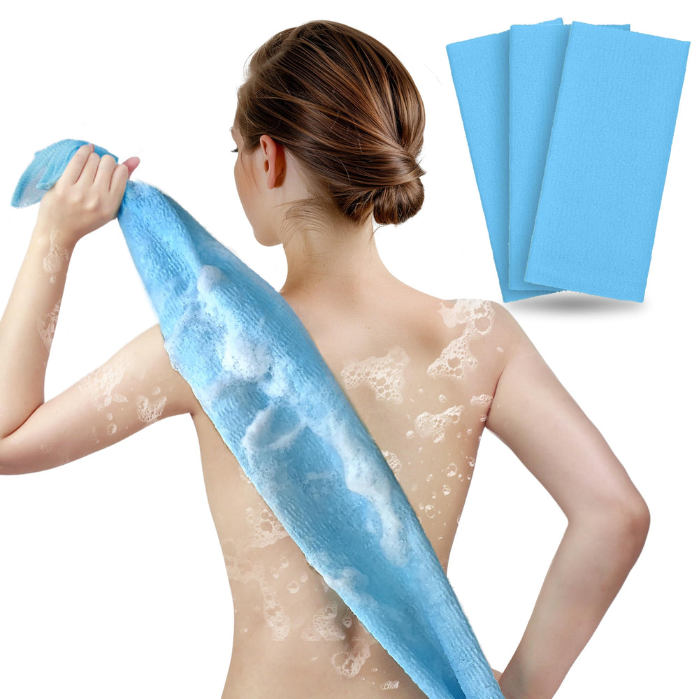 ARCH&M toalla exfoliante azul para ducha, pack de tres, ideal para exfoliar suavemente.