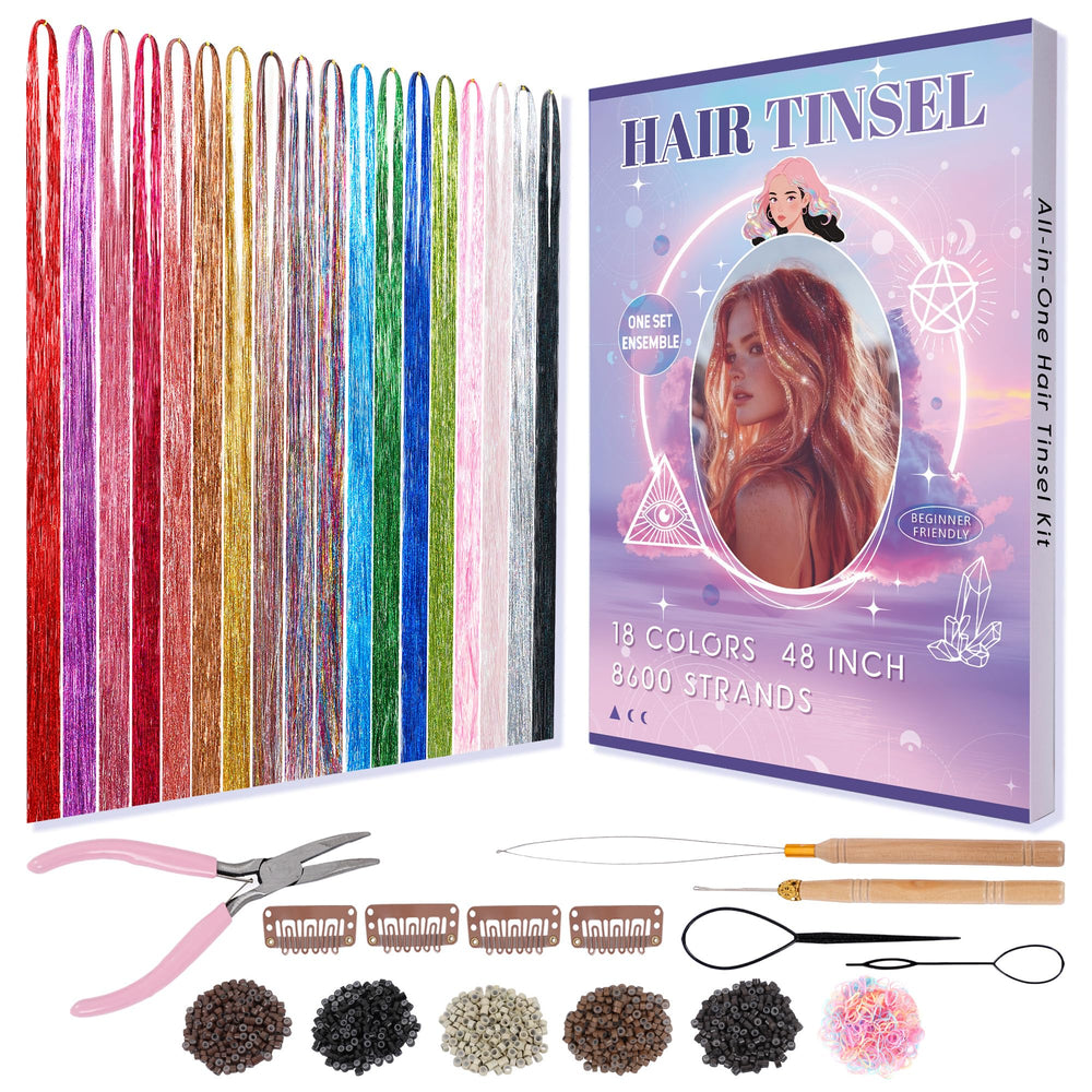 Arcpor Hair Tinsel 18 colors pack shows vibrant shades for versatile party-ready looks