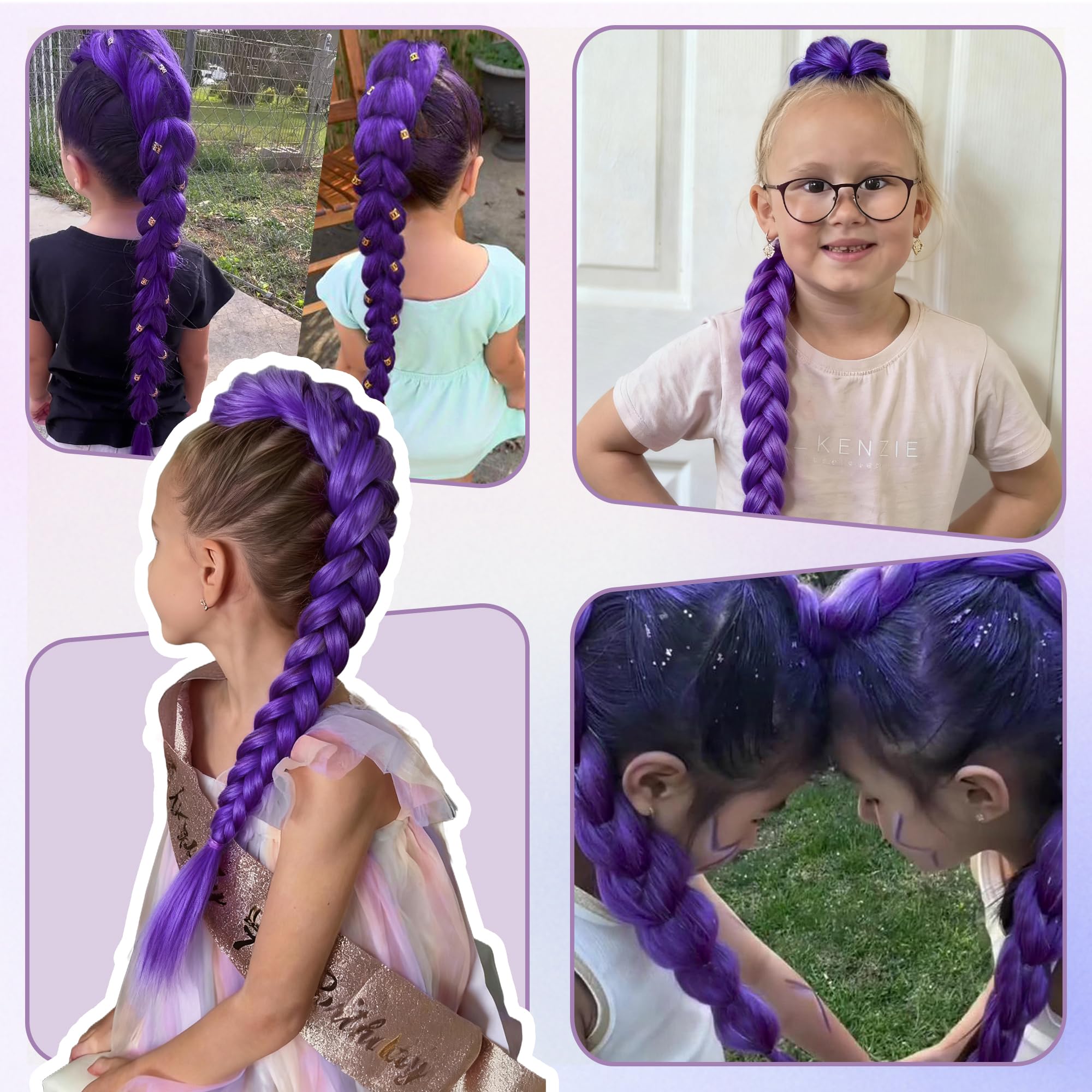 Arcpor long purple braiding hair closeup shows rich hue.