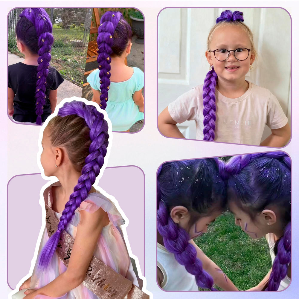 Arcpor long purple braiding hair closeup shows rich hue.